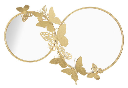 Oglinda decorativa cu rama metalica, Double Farfalle Auriu, l81xH52,5 cm