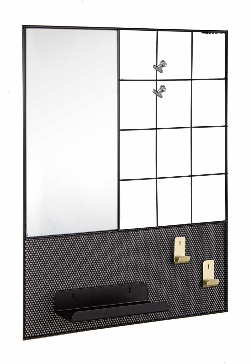 Oglinda decorativa cu etajera si cuier din metal, Metric Negru, l45xH60 cm