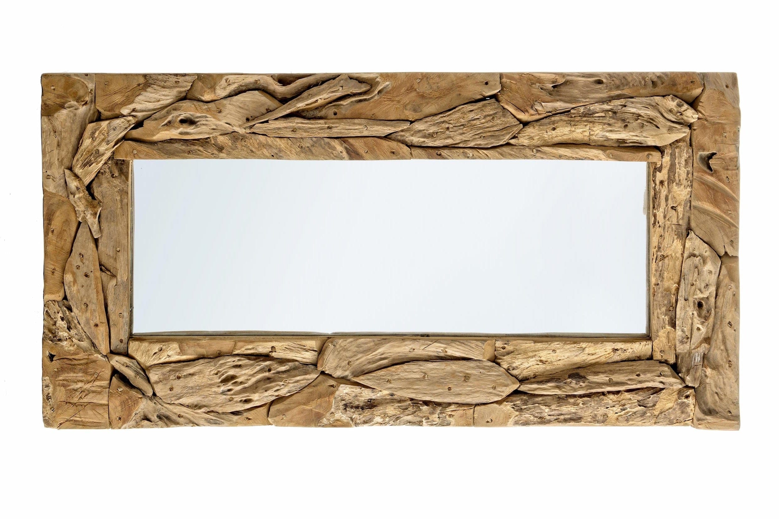 Oglinda decorativa cu rama din lemn de tec, Raven Rectangle Natural, l120xH60 cm