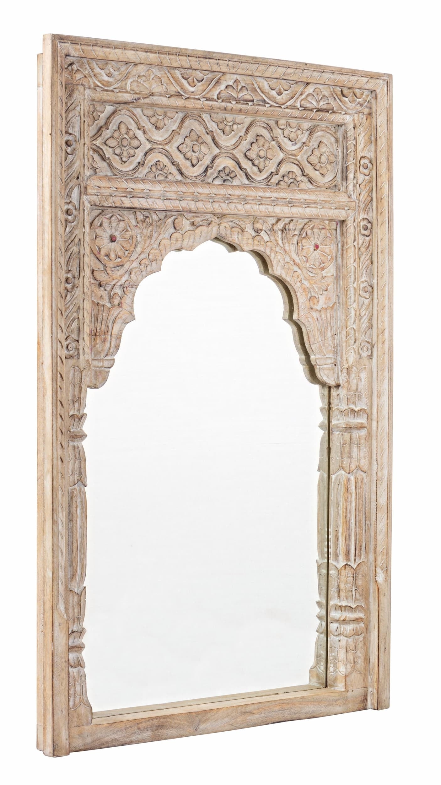Oglinda decorativa cu rama din lemn, Nawal Natural Antichizat, l80xH120 cm (1)