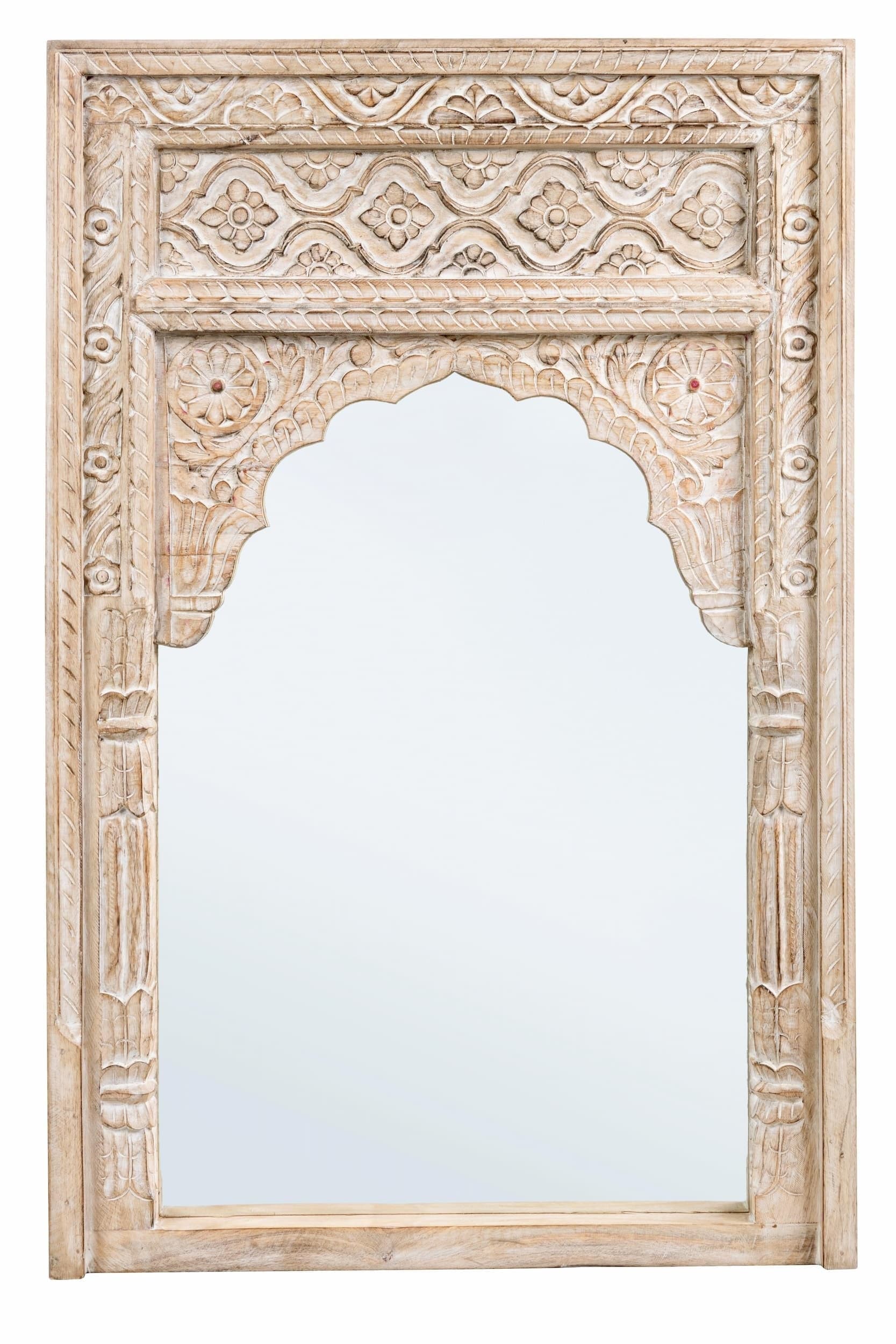 Oglinda decorativa cu rama din lemn, Nawal Natural Antichizat, l80xH120 cm