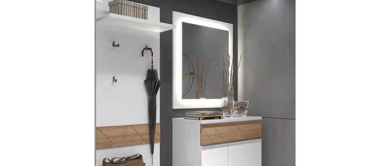 Oglinda decorativa cu rama din pal si LED inclus, Avis OG Alb, l76xH82 cm (3)