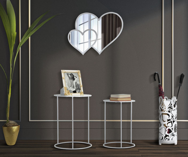 Oglinda decorativa cu rama metalica, Double Heart Alb, l65xH50 cm (1)
