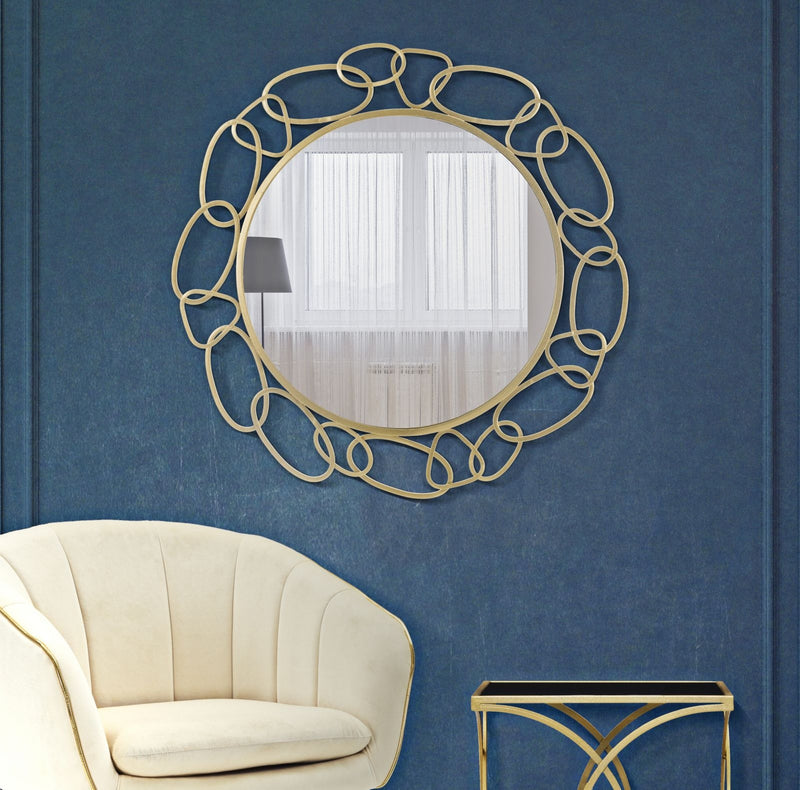 Oglinda decorativa cu rama metalica, Gold Chain Auriu, Ø84 cm