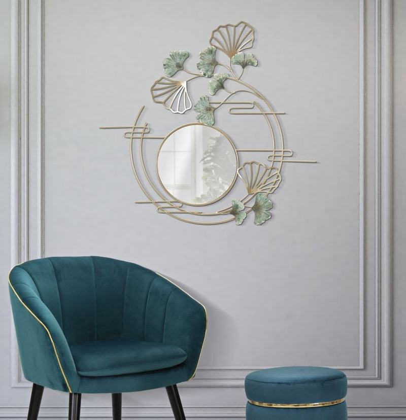 Oglinda decorativa cu rama metalica, Greenery Verde / Auriu, l80xH73,5 cm (1)