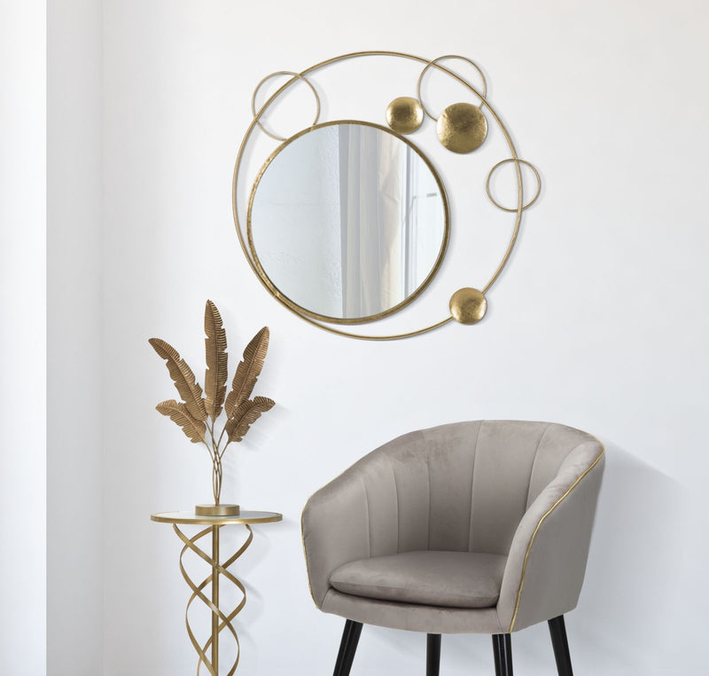 Oglinda decorativa cu rama metalica, Planet Auriu, l90xH83 cm (1)
