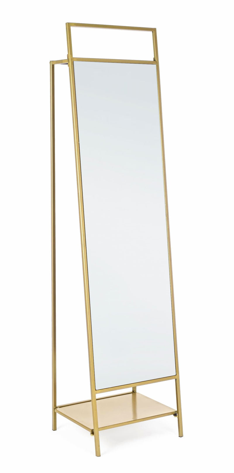 Oglinda decorativa de podea din metal si MDF, cu raft si cuier, Ekbal, l46xA39xH181,5 cm