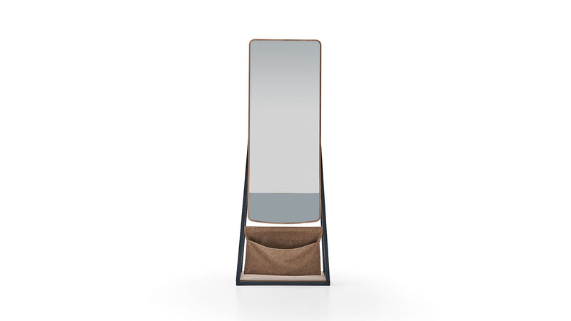 Oglinda decorativa de podea din pal si metal, Solid Tall Natural / Negru, l64xA41,6xH168,8 cm (2)