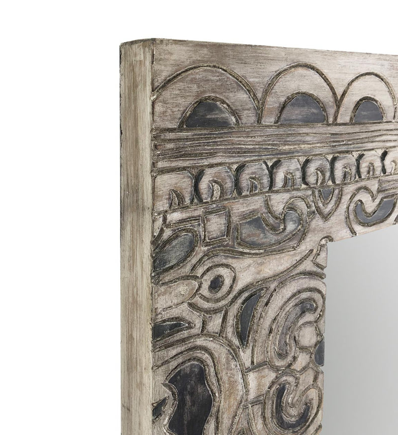Oglinda decorativa din lemn de albasia, Ethnic Carved Natural, l80xH100 cm (3)