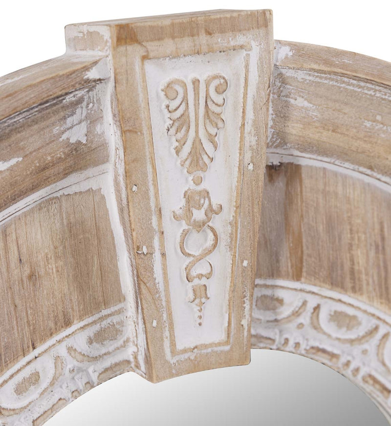 Oglinda decorativa din lemn si MDF, Asian Alb Antichizat / Natural, l40xH51 cm (1)