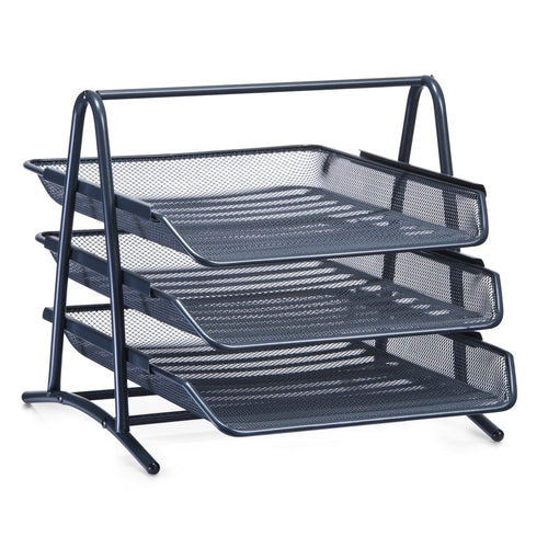 Organizator metalic pentru documente, cu 3 tavi pentru depozitare, Office Antracit, l35,5xA29,5xH27 cm