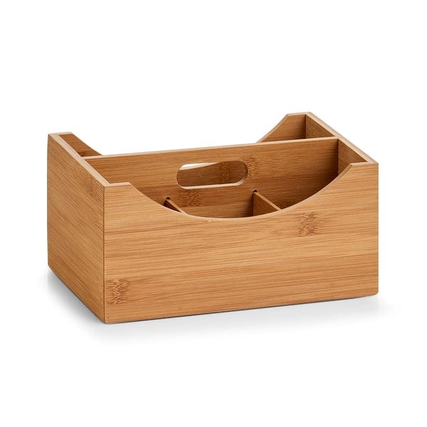 Zeller Organizator pentru accesorii de birou, cu maner, Bamboo, 4 compartimente, L25xl18xH12 cm