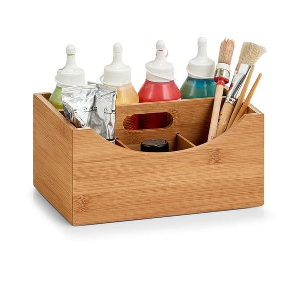 Organizator pentru accesorii de birou, cu maner, Bamboo, 4 compartimente, L25xl18xH12 cm (1)