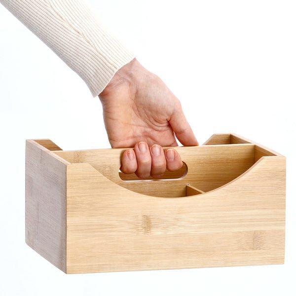 Zeller Organizator pentru accesorii de birou, cu maner, Bamboo, 4 compartimente, L25xl18xH12 cm