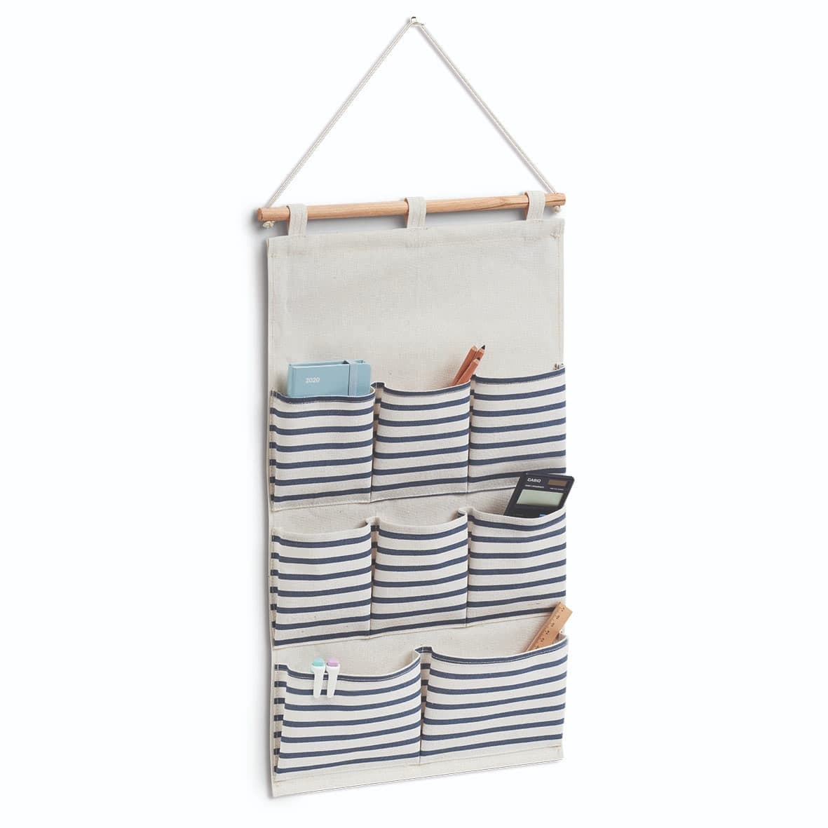 Organizator textil de perete cu 8 compartimente, Stripes Alb / Bleumarin, l35xH60 cm (1)