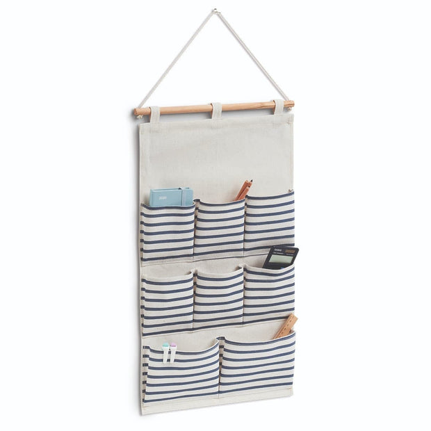 Organizator textil de perete cu 8 compartimente, Stripes Alb / Bleumarin, l35xH60 cm (1)