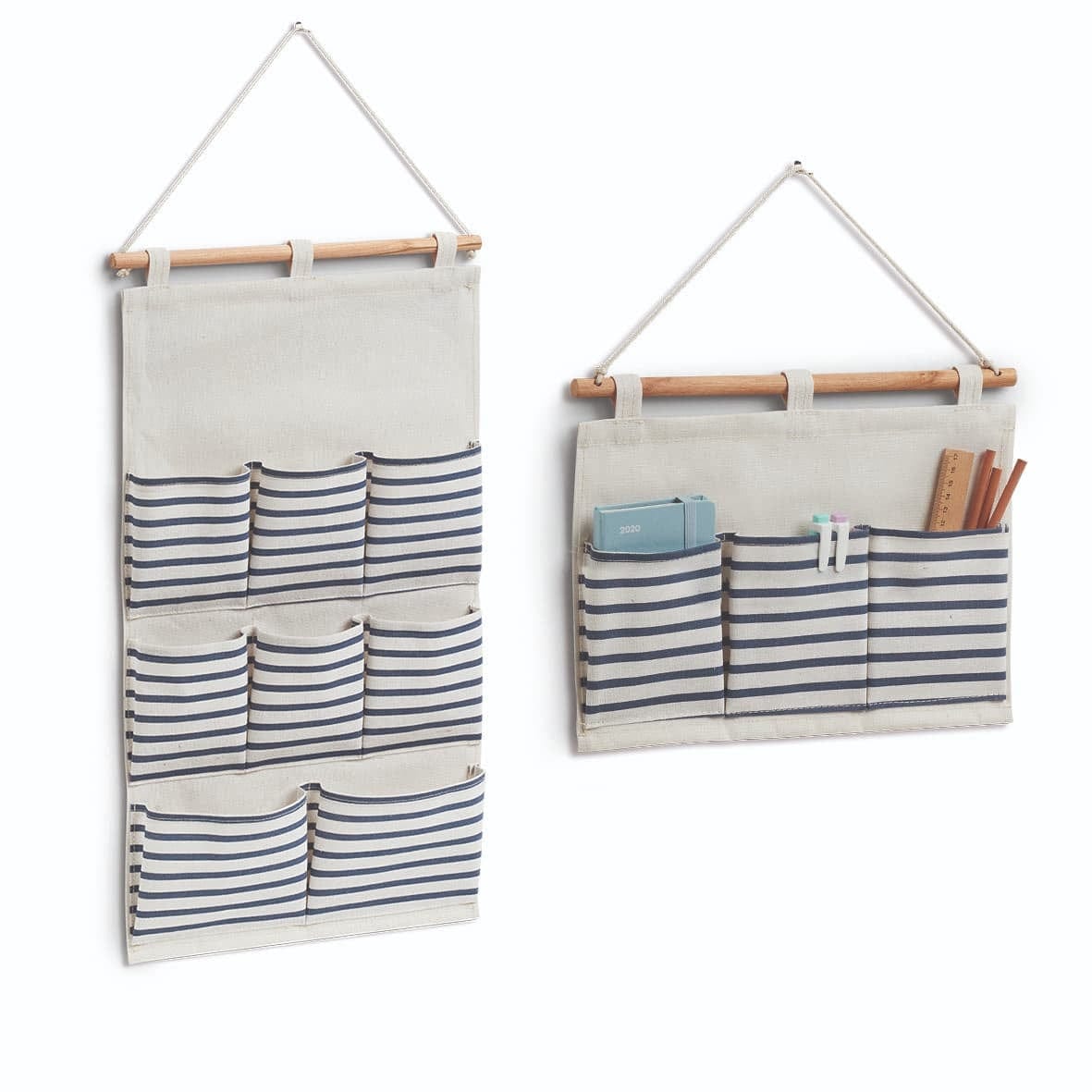 Organizator textil de perete cu 8 compartimente, Stripes Alb / Bleumarin, l35xH60 cm (5)