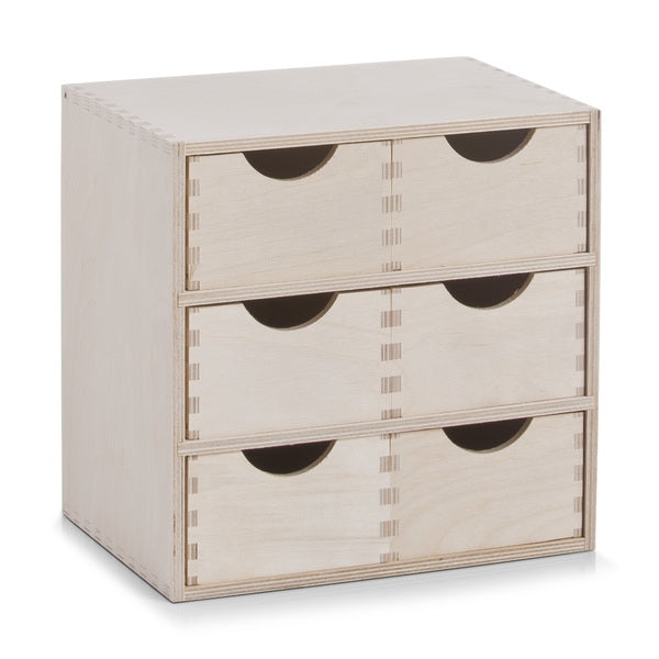 Organizator din lemn, cu 6 sertare, Wood Small Natural, L28xl20xH28 cm