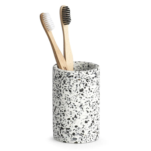 Pahar din polirasina pentru periuta de dinti, Terrazzo Alb / Negru, Ø6,9xH10,8 cm (1)