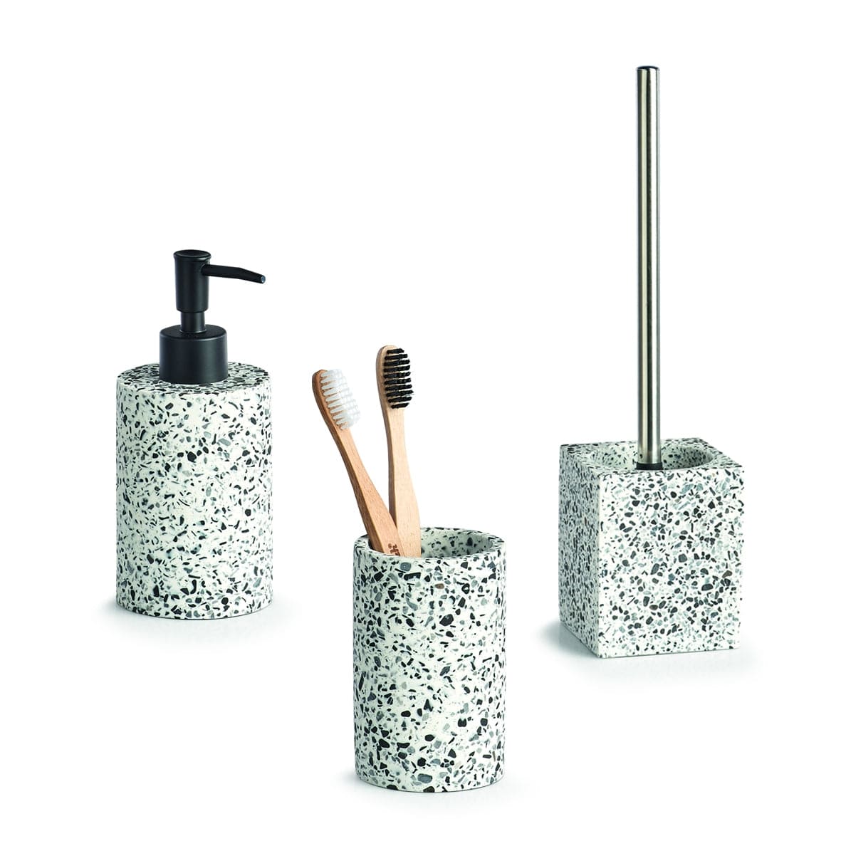 Pahar din polirasina pentru periuta de dinti, Terrazzo Alb / Negru, Ø6,9xH10,8 cm (3)