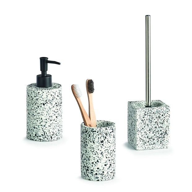 Pahar din polirasina pentru periuta de dinti, Terrazzo Alb / Negru, Ø6,9xH10,8 cm (3)