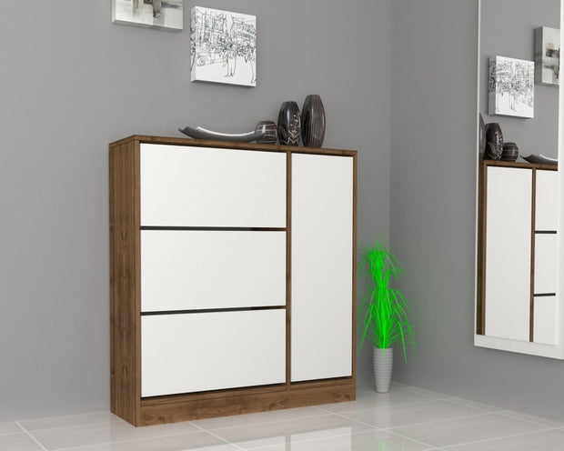 Pantofar din pal, cu 4 usi, Mod Nuc / Alb, l105xA30xH113 cm (2)