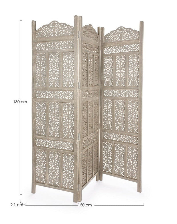 Paravan despartitor din lemn de mango si MDF, Kartic Antique Gri, l150xA2,1xH180 cm (1)