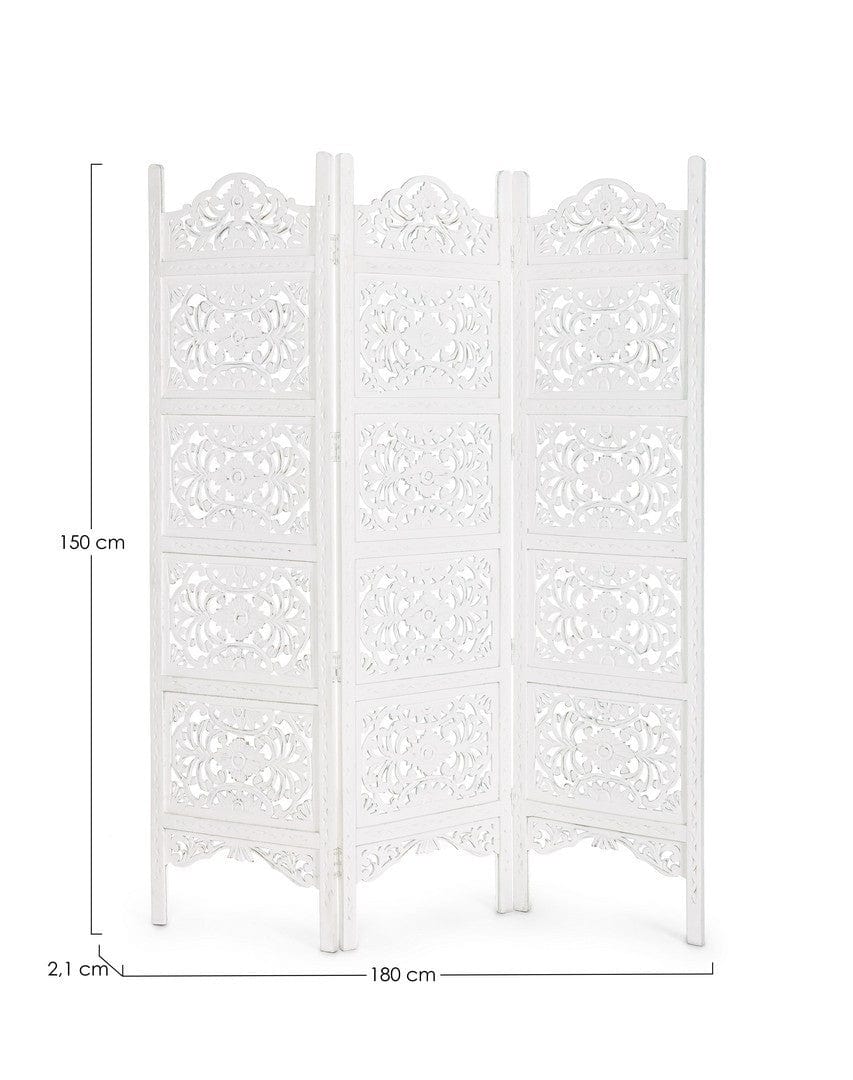 Paravan despartitor din lemn de mango si MDF, Kiran Antique Alb, l150xA2,1xH180 cm (1)