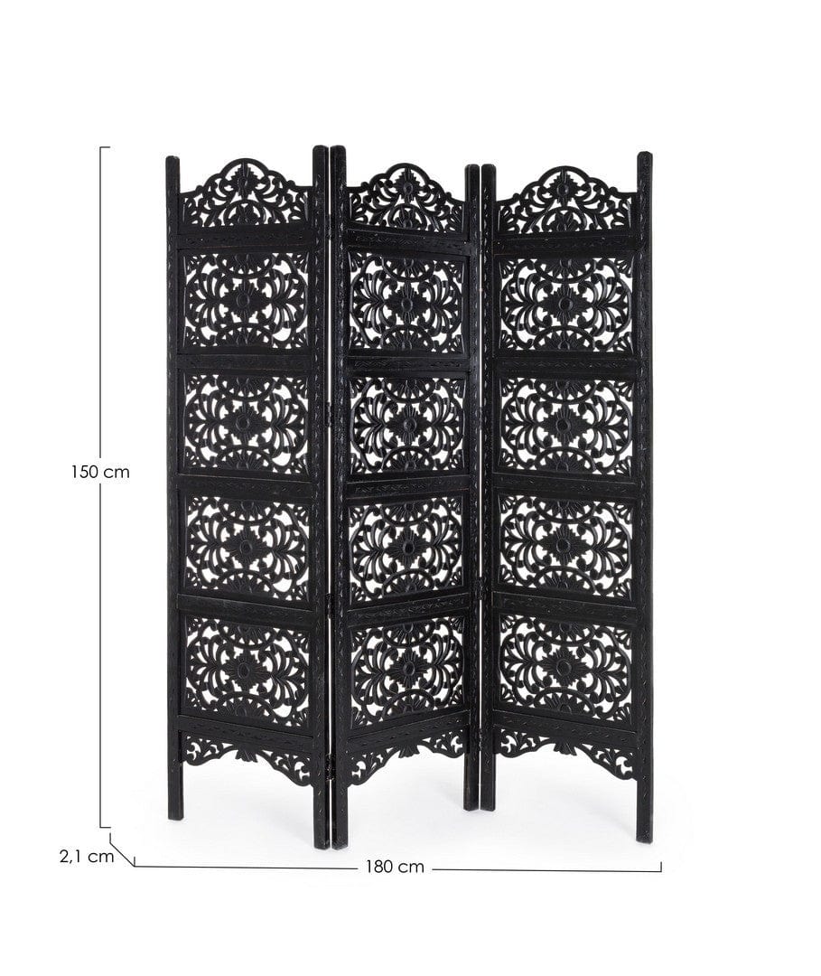 Paravan despartitor din lemn de mango si MDF, Kiran Antique Negru, l150xA2,1xH180 cm (1)