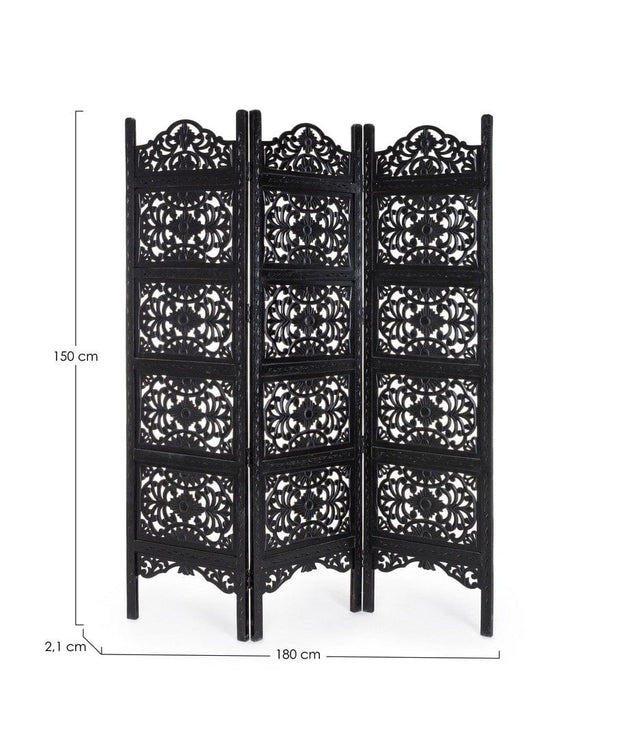 Paravan despartitor din lemn de mango si MDF, Kiran Antique Negru, l150xA2,1xH180 cm (1)