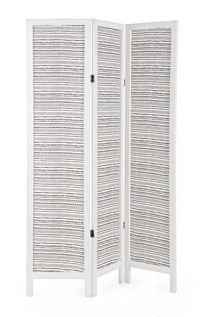 Paravan despartitor din lemn de Paulownia si material textil, Pattern Alb, l120xA6xH170 cm