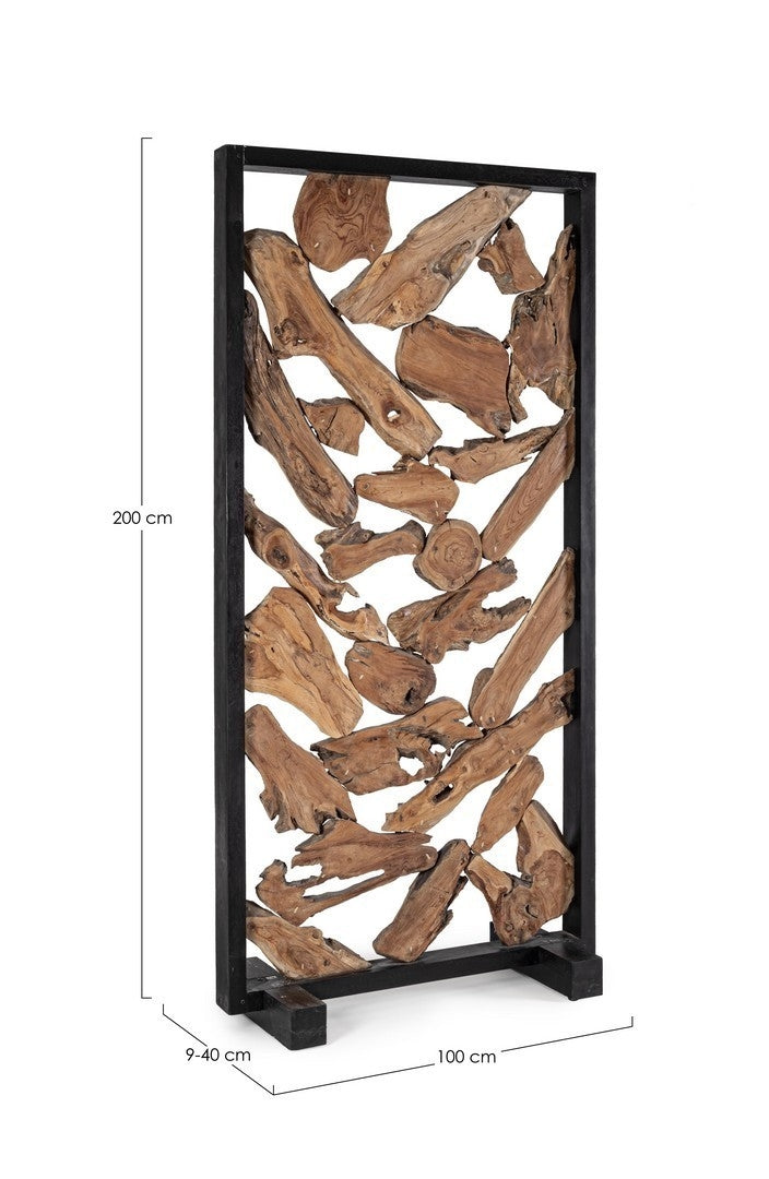 Paravan despartitor din lemn de tec, Grenada Natural / Negru, l100xH200 cm (7)