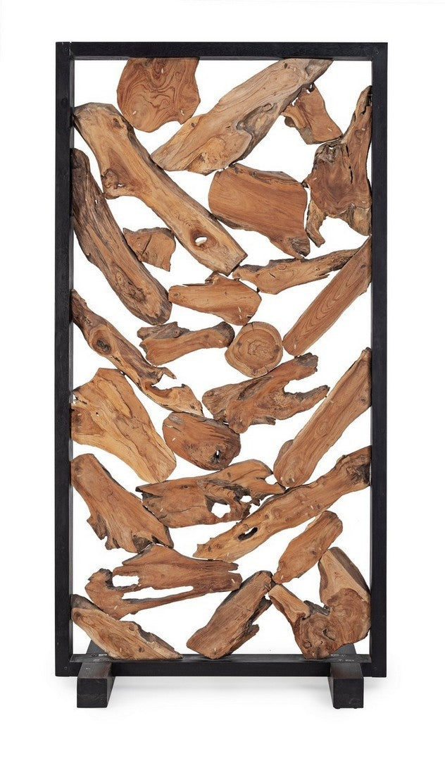 Paravan despartitor din lemn de tec, Grenada Natural / Negru, l100xH200 cm (3)