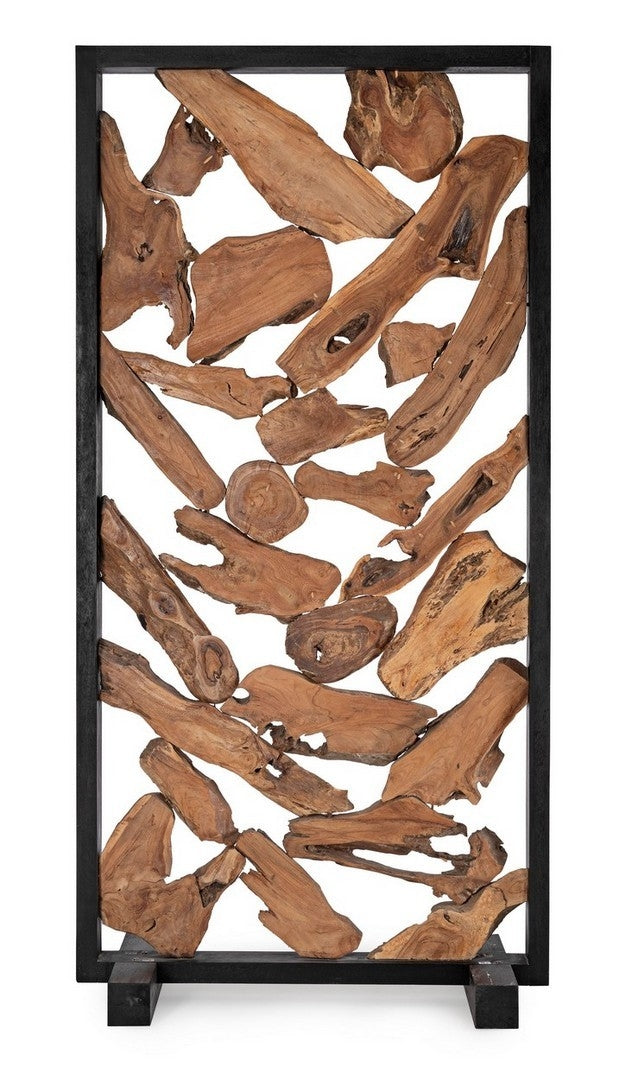 Paravan despartitor din lemn de tec, Grenada Natural / Negru, l100xH200 cm (2)