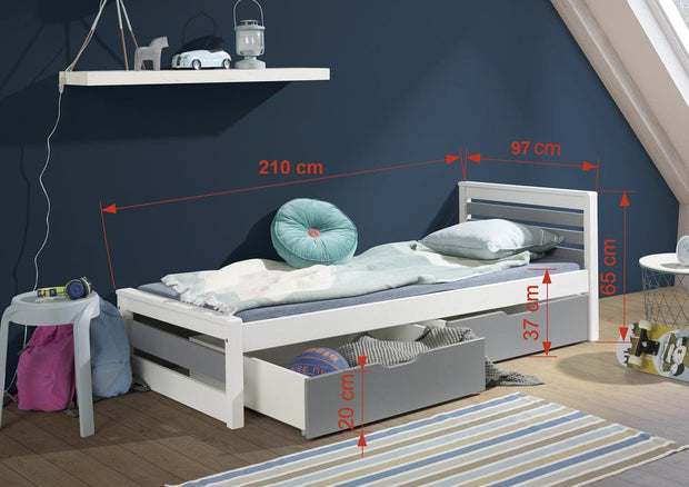 Pat din lemn de pin cu 2 sertare, pentru copii Kama, 200 x 90 cm (1)