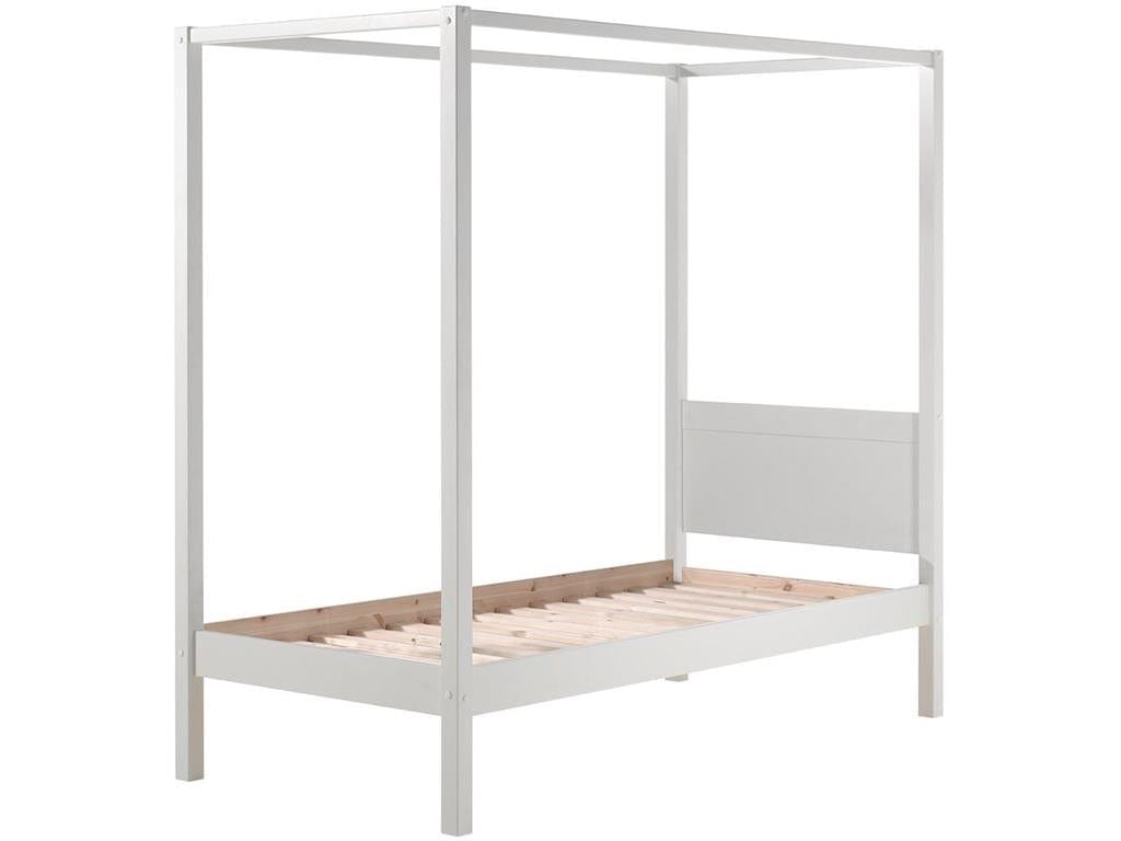 Pat din lemn de pin cu suport baldachin, pentru copii si tineret Pino Canopy Alb (3)