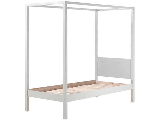 Pat din lemn de pin cu suport baldachin, pentru copii si tineret Pino Canopy Alb (3)