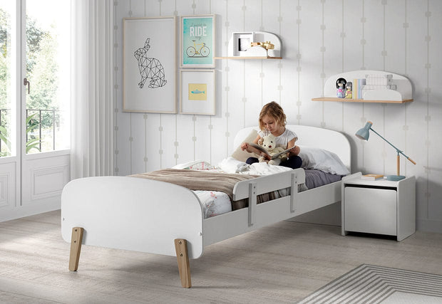 Pat din lemn de pin si MDF cu protectie, pentru copii Kiddy Alb, 200 x 90 cm (1)