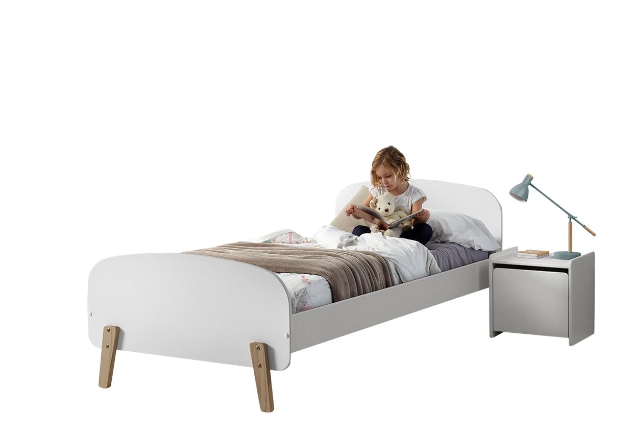 Pat din lemn de pin si MDF cu protectie, pentru copii Kiddy Alb, 200 x 90 cm (5)