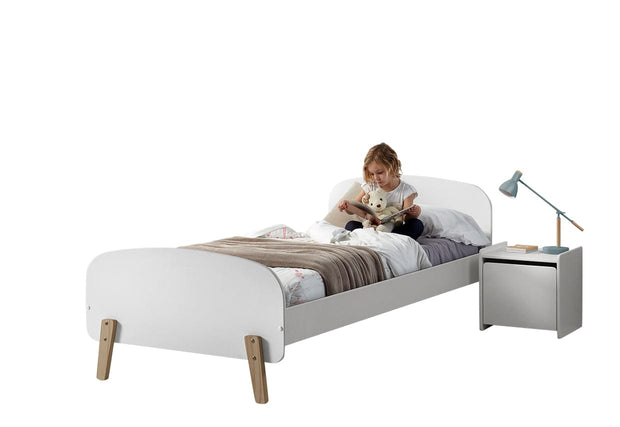 Pat din lemn de pin si MDF cu protectie, pentru copii Kiddy Alb, 200 x 90 cm (5)