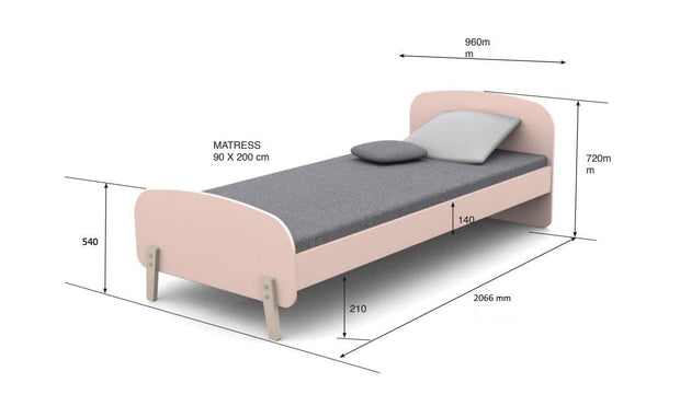 Pat din lemn de pin si MDF cu protectie, pentru copii Kiddy Alb, 200 x 90 cm (6)