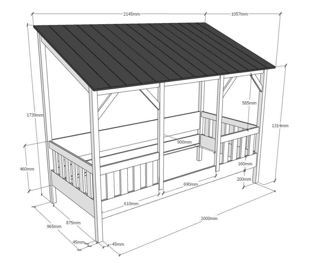 Pat din lemn de pin si MDF cu sertar, pentru copii tip casuta Housebed Capitan Alb / Negru, 200 x 90 cm (6)