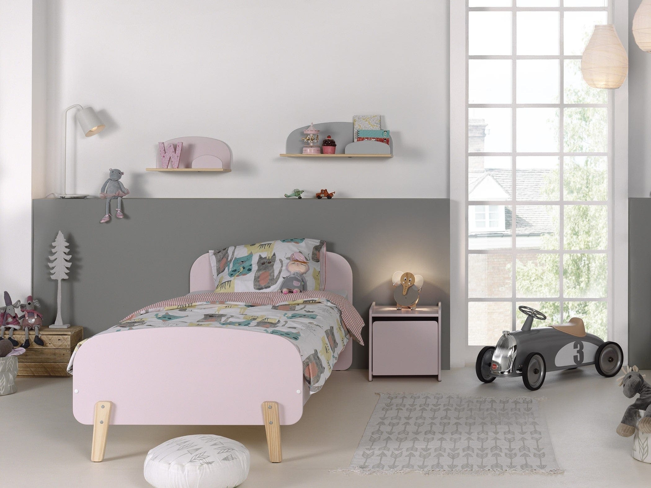 Pat din lemn de pin si MDF pentru copii Kiddy Roz, 200 x 90 cm (2)