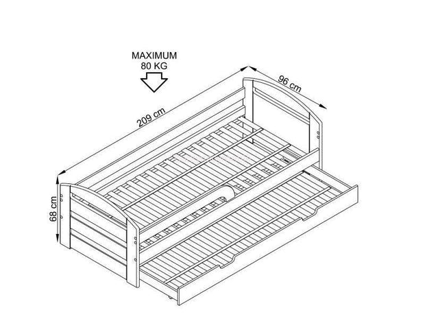 Halmar 200 x 90 cm Pat din MDF cu sertar, pentru copii Natalya 2 Alb, 200 x 90 cm