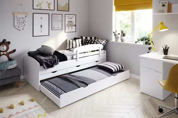 Pat din pal cu 4 sertare, pentru copii si tineret, Nicole 01 Alb, 200 x 90 cm (1)