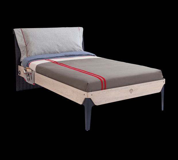 Pat din pal cu sertar si capatai tapitat pentru tineret,  baieti 12-24 ani, Trio Natur / Dark Blue I, 200 x 120 cm (2)