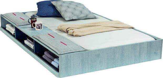 Pat din pal cu sertar si capatai tapitat pentru tineret,  baieti 12-24 ani, Trio Natur / Dark Blue I, 200 x 120 cm (3)