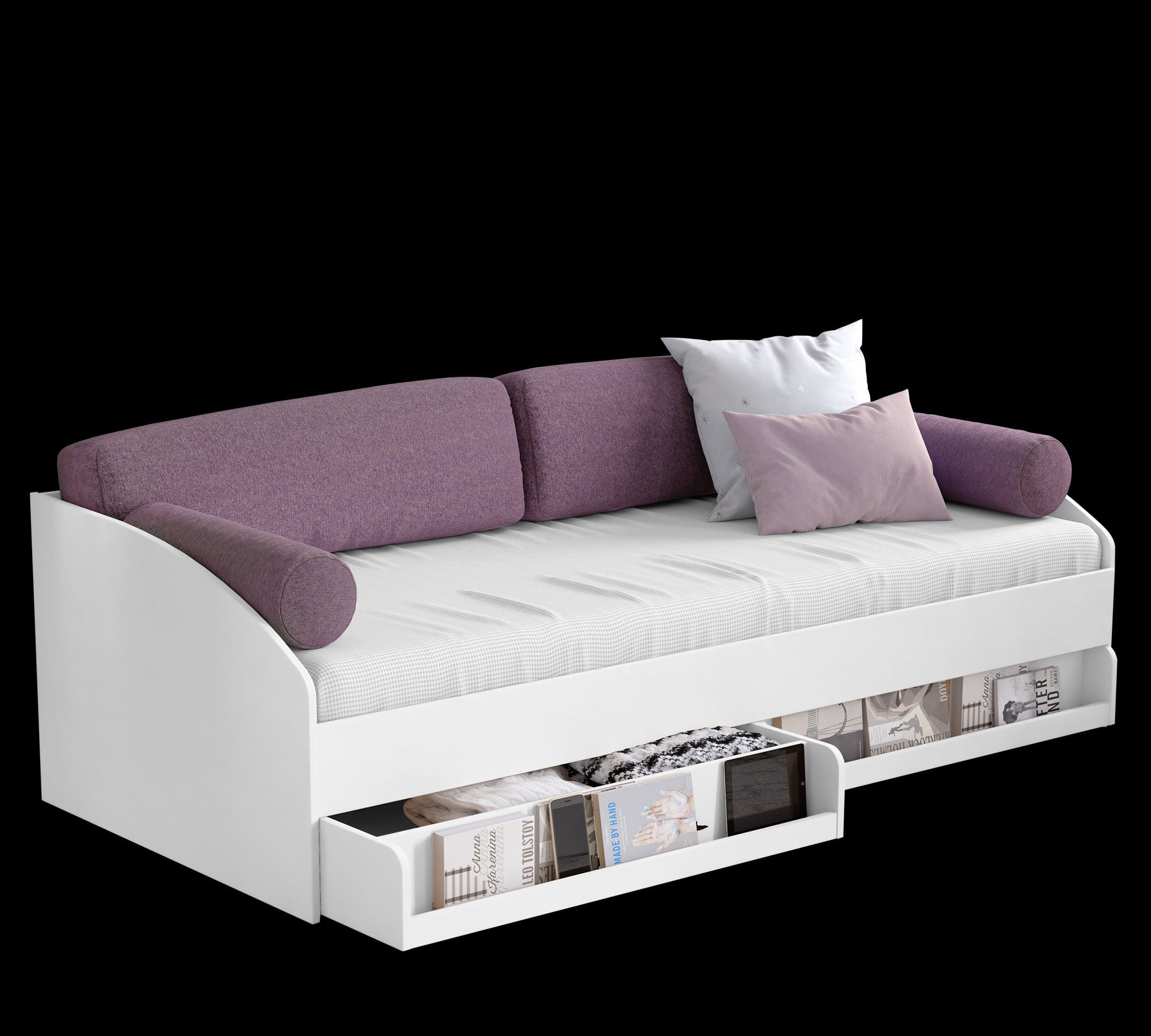 Pat din pal pentru copii si tineret Daybed Alb, 200 x 90 cm (2)