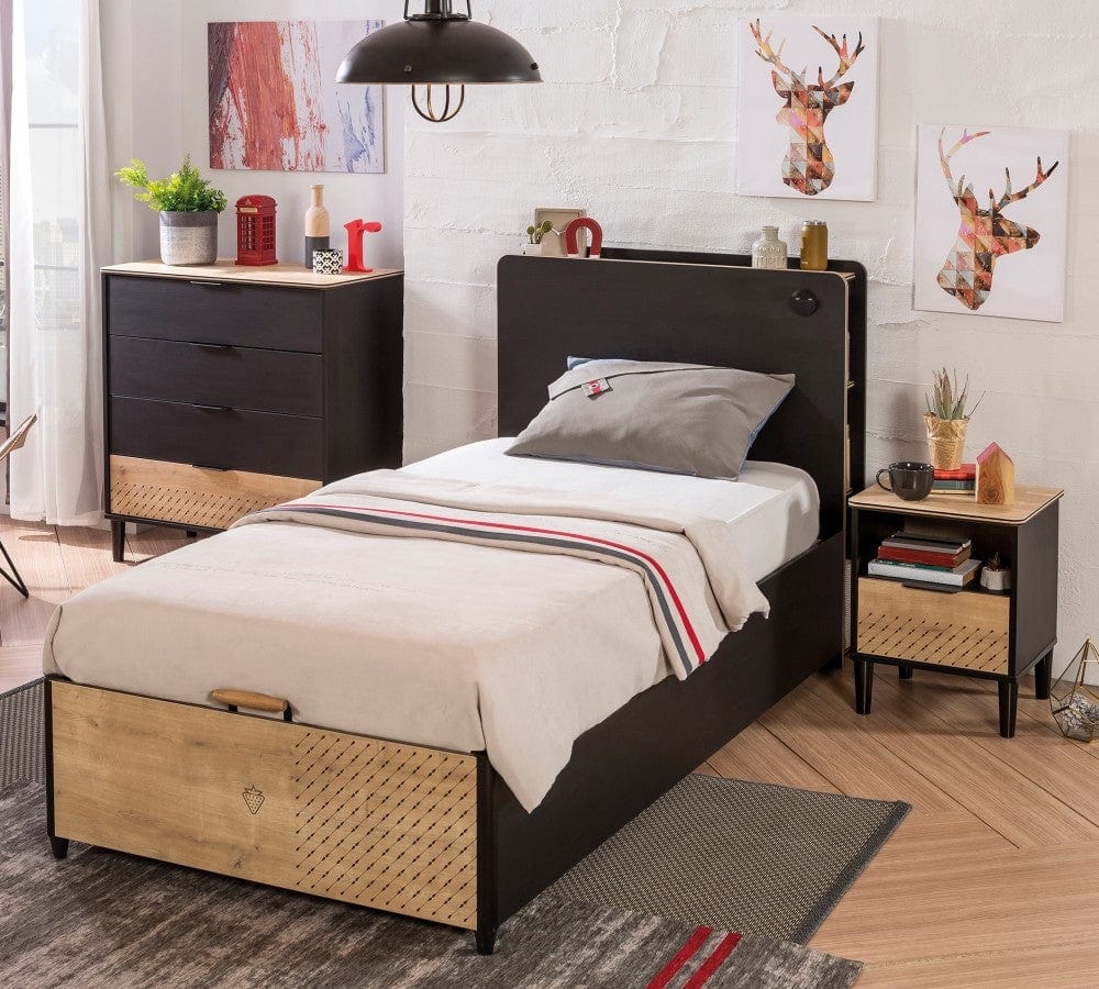 Pat din pal rabatabil cu lada de depozitare, pentru tineret Blacky Black / Nature, 200 x 100 cm (6)