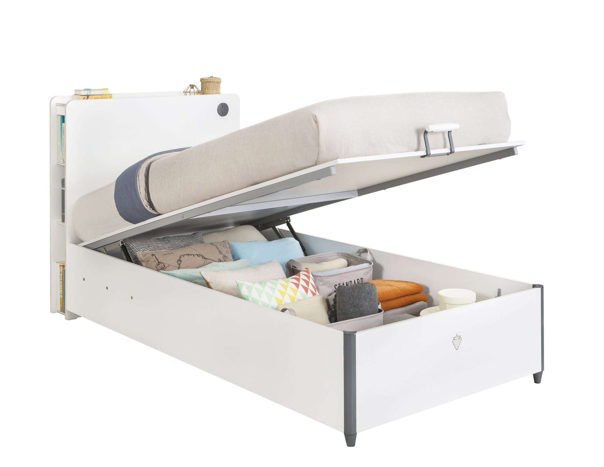 Pat din pal rabatabil cu lada de depozitare pentru tineret White-200 x 100 cm (1)